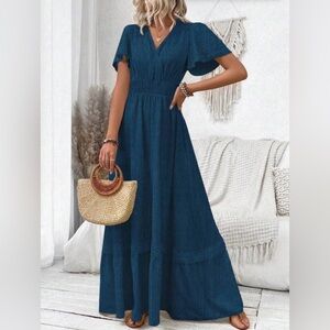 Brand New Dark Blue Summer Beach Pool Maxi Long Dress size S